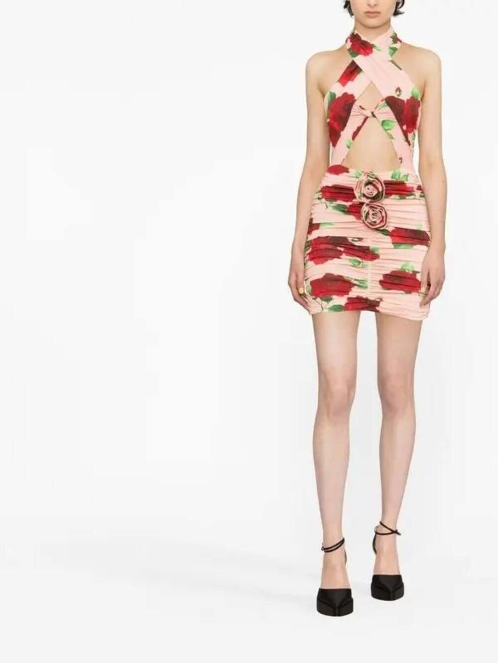 Magda Butrym Pink Red Floral Cutout Bodycon Mini Dress Viscose EU 34 XS